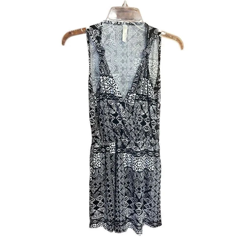 Loveappella Low Wrap V Bathsuit Cover up Short Dress Sz S Black/White